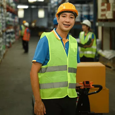 warehouse worker with pallet truck